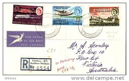 SRO007 RHODESIEN -/ Luftpost Jubiläum 1962, Einschreiben Salisbury  Nach Kew, Australien (Brief, Cover, Letter, Lettre) - Rhodesia & Nyasaland (1954-1963)