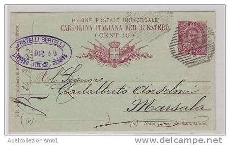 2060)intero Postale Da 10c. Umberto Da Livorno A Marsala  Il 22-12-1890 - Stamped Stationery