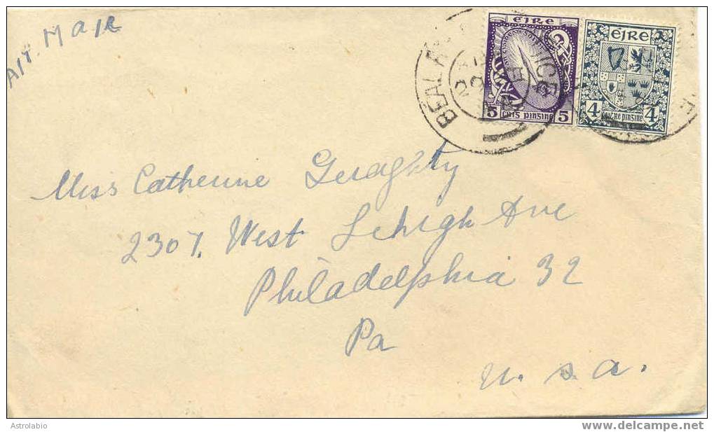Ireland Postal History. Cover 1949 To USA. Lettre - Lettres & Documents