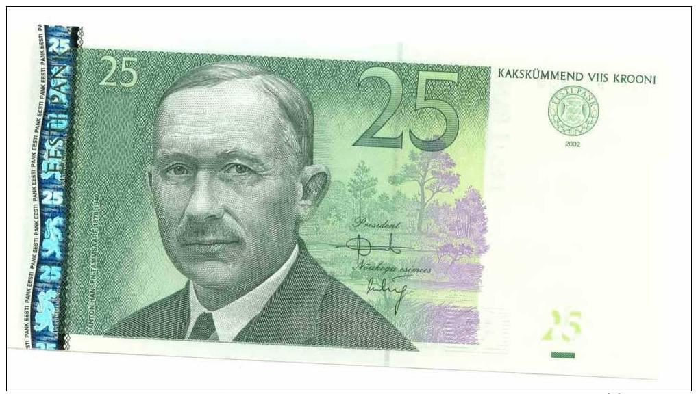 ESTONIE : 25 Krooni 2002 Neuf (unc) - Estonia