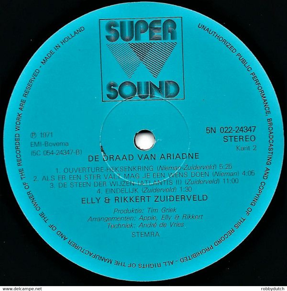 * LP * ELLY NIEMAN & RIKKERT ZUIDERVELD - DE DRAAD VAN ARIADNE (1971 Reissue On Super Sound) - Country En Folk