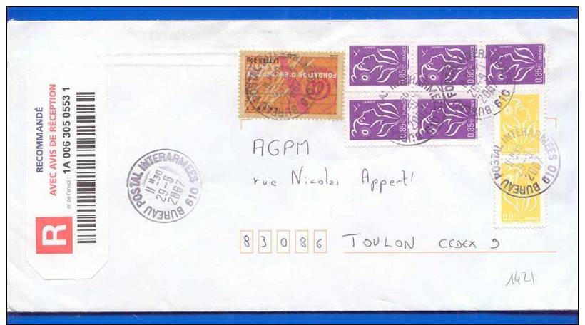 Lettre Recommandée Affranchissement Multiple  (1421) Bureau Postal Interarmées 610 - 1961-....