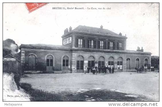 Cpa Breteuil , Embrt Bacouël , La Gare Vue De Côté , Animée , 1910 (60) Photo Perrin - Breteuil