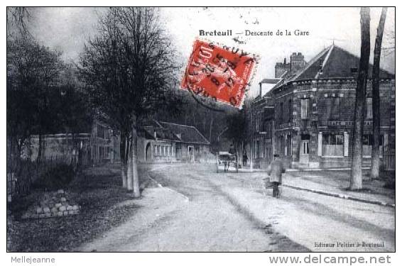 Cpa Breteuil , Descente De La Gare , Petite Animation , 1912 , Café  ... (60) Ed Peltier - Breteuil