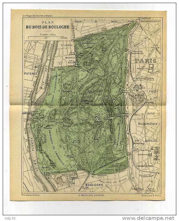 - FRANCE 75 . PLAN DU BOIS DE BOULOGNE . CARTE GRAVEE EN COULEURS AU XIXeS. - Topographische Karten