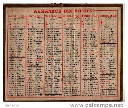 ALMANACH 1952 OBERTHUR  DES POSTES . - Tamaño Pequeño : 1941-60