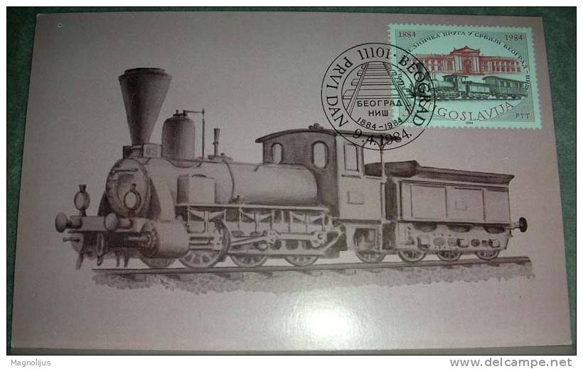 Railway,Steam,Train,Locomotive,Engine,Carte Maximum,Yugoslavia,FDC Stamp,postcard - Maximum Cards