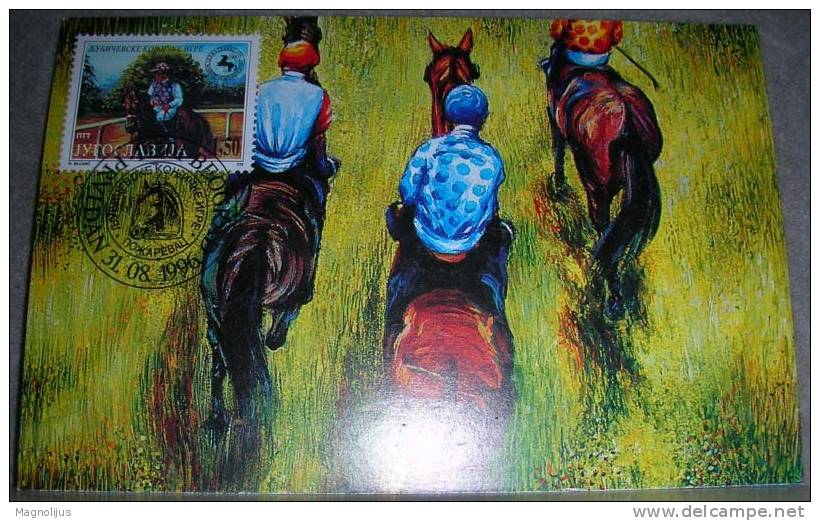 Sport,Horses,Races,Carte Maximum,Yugoslavia,FDC Stamp,postcard - Maximum Cards