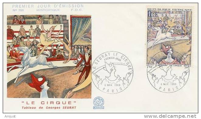 France 1969 Timbres No. 158 A Sur Lettre 1er Jour (FDC) Le Cirque - 1960-1969