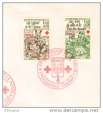 1978 France FDC  Tortue Tartaruga Tortoise  Lepre Lièvre Hare Croix Rouge Croce Rossa Sur Lettre Entiere - Schildkröten