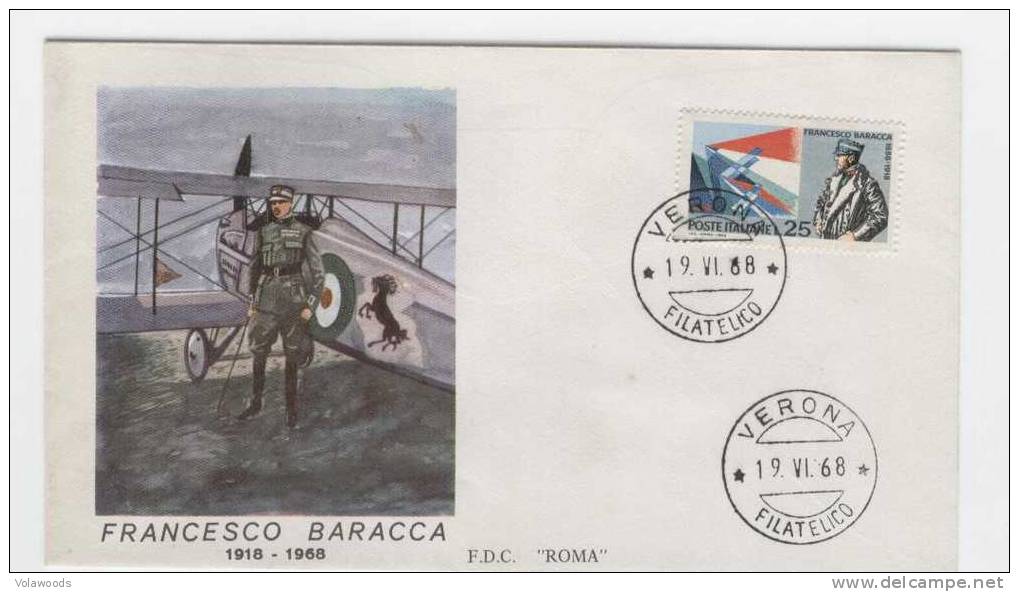 Italia - Busta Fdc Con Serie Completa: Cinquantenraio Della Morte Di Francesco Baracca - Aviatore - WW1 (I Guerra Mundial)