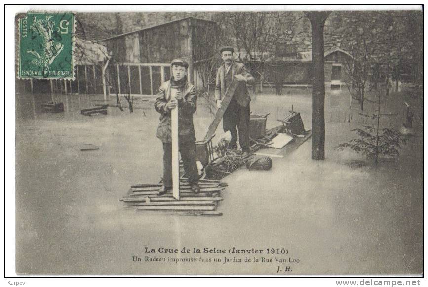 CPA ANIMEE  - PARIS - CRUE DE LA SEINE 1910 - RADEAU - Inondations