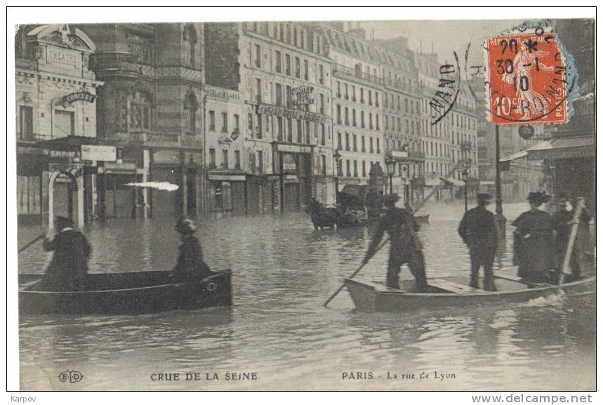 CPA ANIMEE  - PARIS - CRUE DE LA SEINE - RUE DE LYON - Inondations