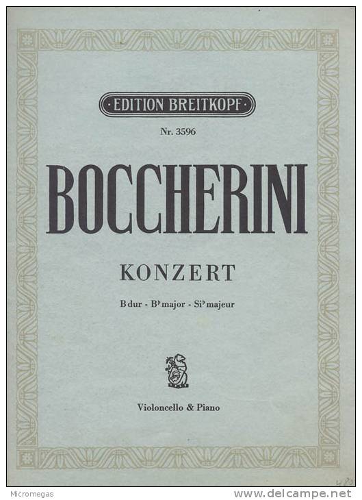 Boccherini : Concerto En Si Bémol  Majeur Pour Violoncelle - Instruments à Cordes