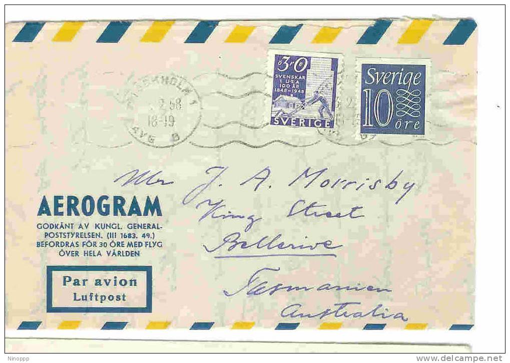 Sweden-1958 Aerogramme Sent To Australia - Maximum Cards & Covers