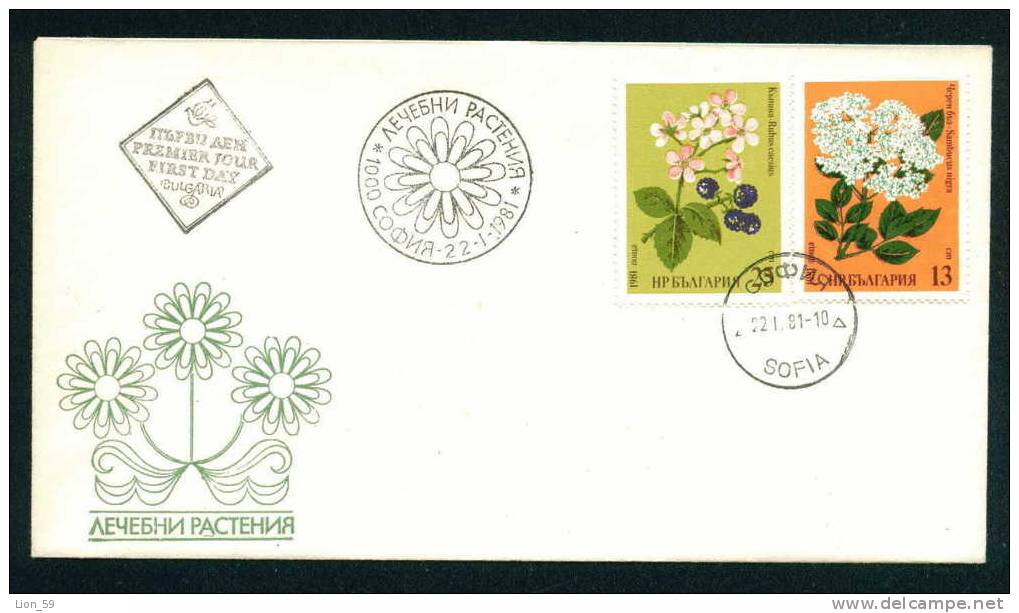 FDC 3018 Bulgaria 1981 / 3 Flora Medicinal Herbs /Weissdorn Johanniskraut Schwarzer Holunder Brombeere Silberli - Legumbres