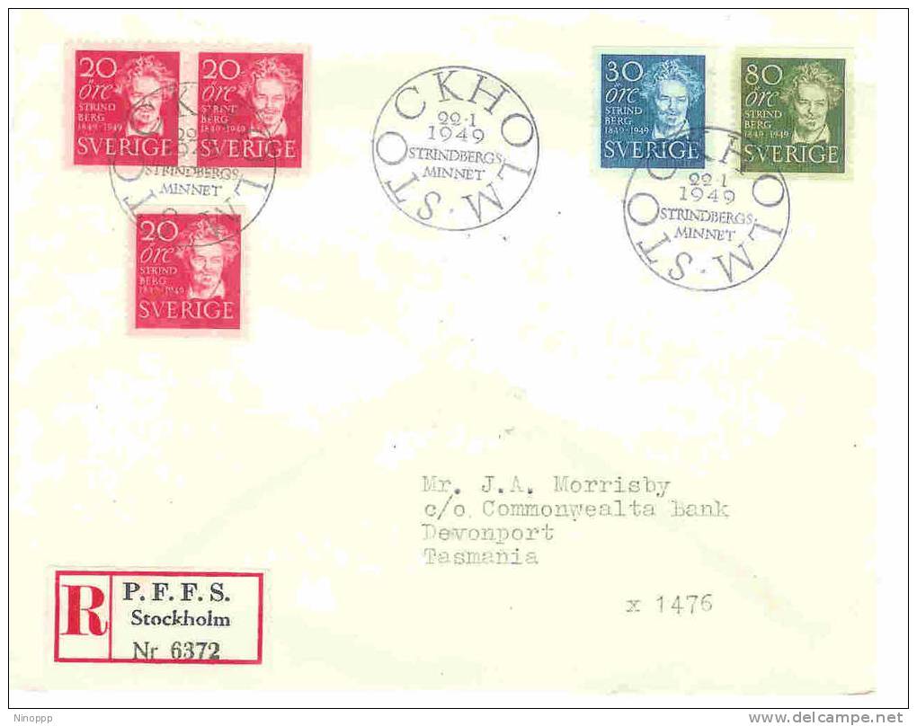 Sweden-1949 Strindberg  Registered FDC Sent To Australia - Cartes-maximum (CM)