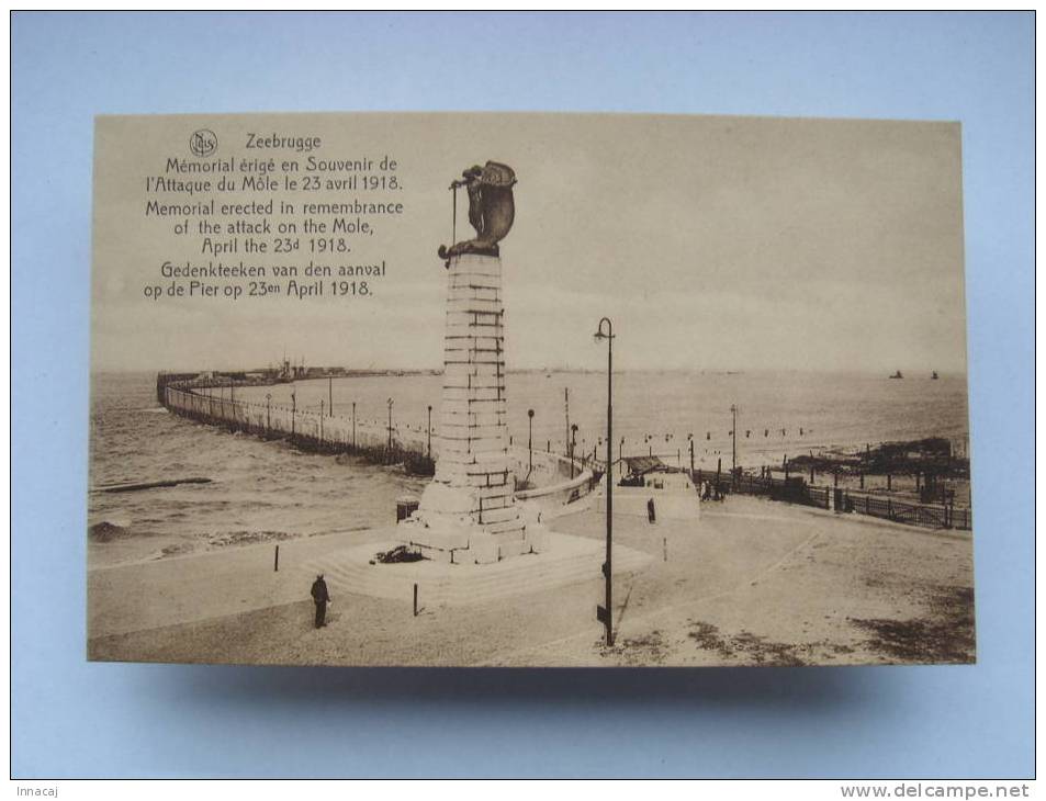 9-14-49. Zeebrugge. Mémorial érigé En Souvenir De L'Attaque Du Môle Le 23 Avril 1918. (brunâtre). - Zeebrugge