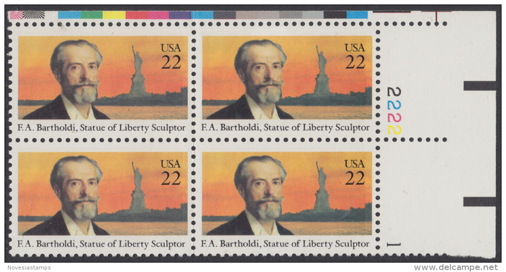 !a! USA Sc# 2147 MNH PLATEBLOCK (UR/2222) - Frederic Auguste Bartholdi - Nuovi