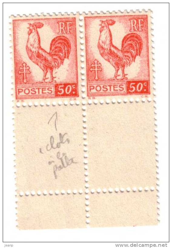 Coq D´Alger 50c Rouge Yvert 633, éclats Sur La Patte Gauche, ** - 1944 Gallo E Marianna Di Algeri