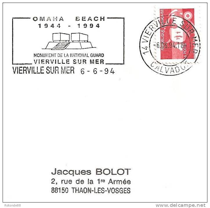 Flamme 50 Ann.libe. Sur Enveloppe  VIERVILLE SUR MER - Mechanical Postmarks (Advertisement)