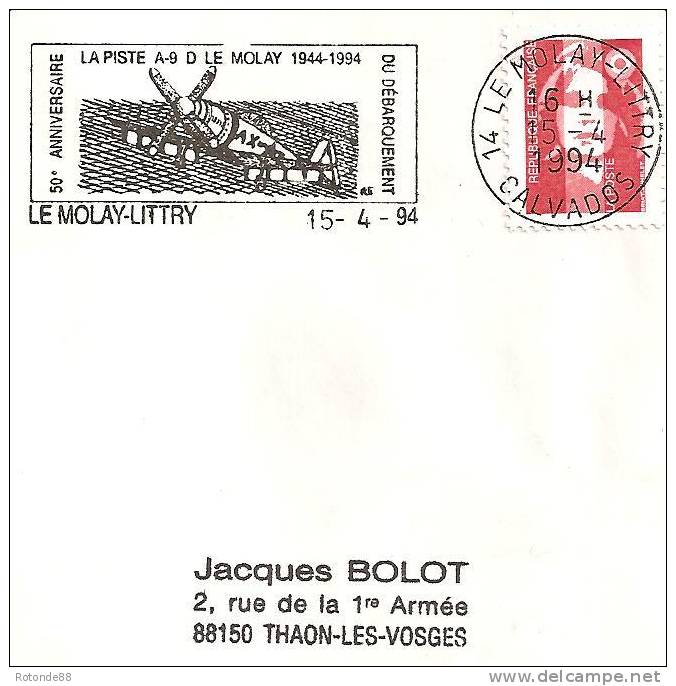 Flamme 50 Ann.libe. Sur Enveloppe  LE MOLAY  LITTRY - Mechanical Postmarks (Advertisement)