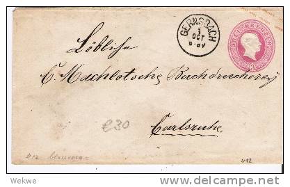 Bad096/  BADEN - Gernsbach, 1-Kreiser Auf U 12, Blassrosa - Postal  Stationery