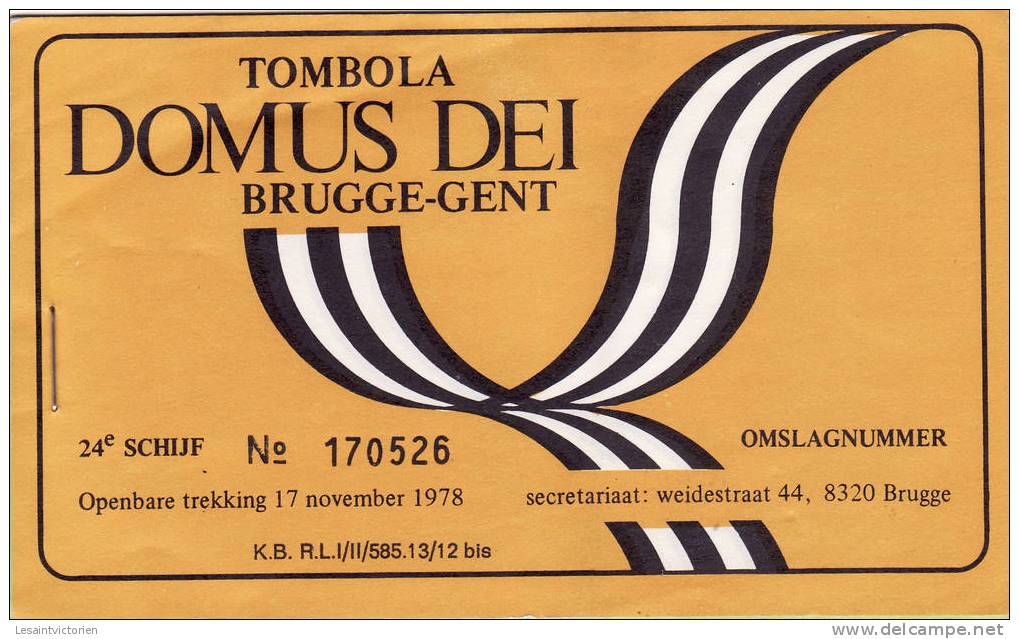 BRUGGE GENT TOMBOLA DOMUS DEI CARNET COMPLET 5 BILLETS + COUVERTURE - Brugge