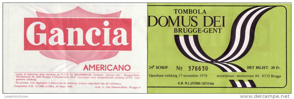 BRUGGE GENT TOMBOLA DOMUS DEI CARNET COMPLET 5 BILLETS + COUVERTURE - Brugge