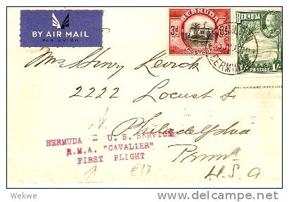 BER009 /    BERMUDA - Brief, Erstflug Per RMA-Linie 1937 Nach Philadelphia, USA - Bermudes