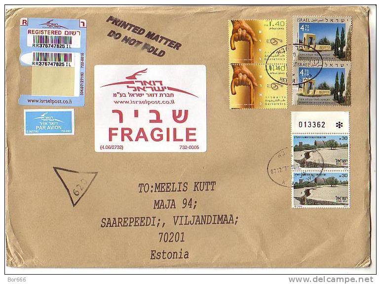 GOOD " REGISTERED " Postal Cover ISRAEL To ESTONIA 2007 - Good Stamped - Covers & Documents