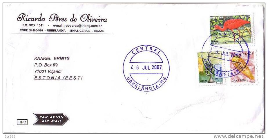 GOOD Postal Cover BRAZIL To ESTONIA 2007 - Nice Stamped: Bird & Music - Covers & Documents