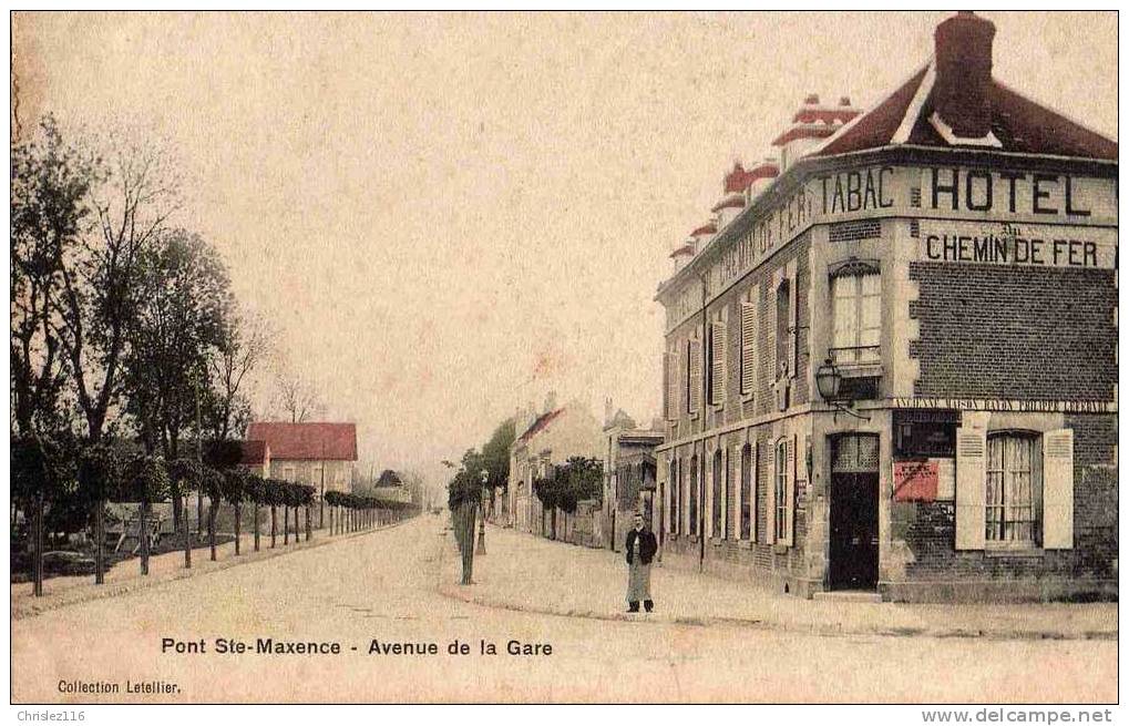60 PONT STE MAXENCE Avenue De La Gare  Hôtel Du Chemin De Fer  Beau Plan Animé Et Colorisé - Pont Sainte Maxence