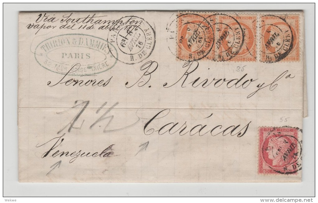 Fc132/ FRANKREICH -  Ceres 1876 Venezuela. Tarif 2 F. (40 C X 3, 80 C X 1)1 - 1849-1876: Période Classique