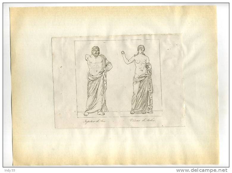 - JUPITER D´AIX . VENUS D´ARLES . EAU FORTE DU XIXe S. DECOUPEE ET COLLEE SUR PAPIER - Andere & Zonder Classificatie