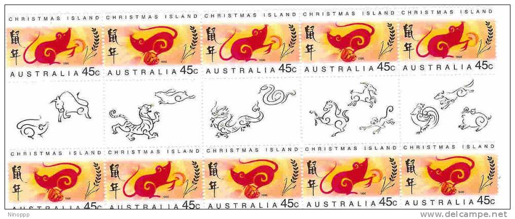 Christmas Island-1996 Year Of The Rat Gutter Strip - Christmaseiland