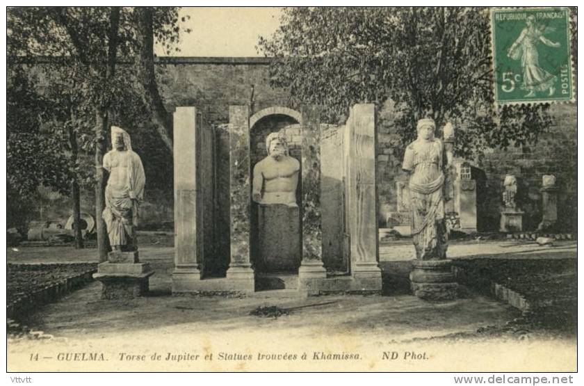 CPA - ALGERIE - GUELMA : Torse De Jupiter Et Statues à Khamissa (circulée, 1913) - Guelma