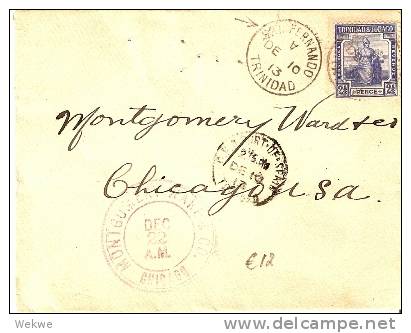 TRT006 / San Fernando 1913 Mit  Britania-Marke, Nach Chicago,  USA (Brief, Cover, Letter, Lettre) - Trinidad & Tobago (...-1961)