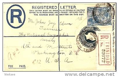 TRT007 / Georg V Einschreiben -Ganzsache  Mit Zusatzmarke 1932 USA (rief, Cover, Letter, Lettre) - Trinidad & Tobago (...-1961)