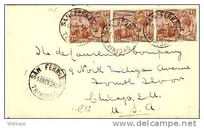 TRT025 / Georg V 3x 1933 Ex San Fernando Nach Chicago,  USA (Brief, Cover, Letter, Lettre) - Trinidad & Tobago (...-1961)