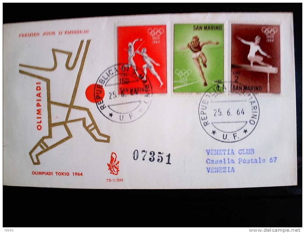 SAN MARINO - FDC  VENETIA   VIAGGIATA/E ( BPG ) N. 79 OLIMPIADI DI TOKYO  Scritta Retro NERO/BLU/BLU - Ungebraucht