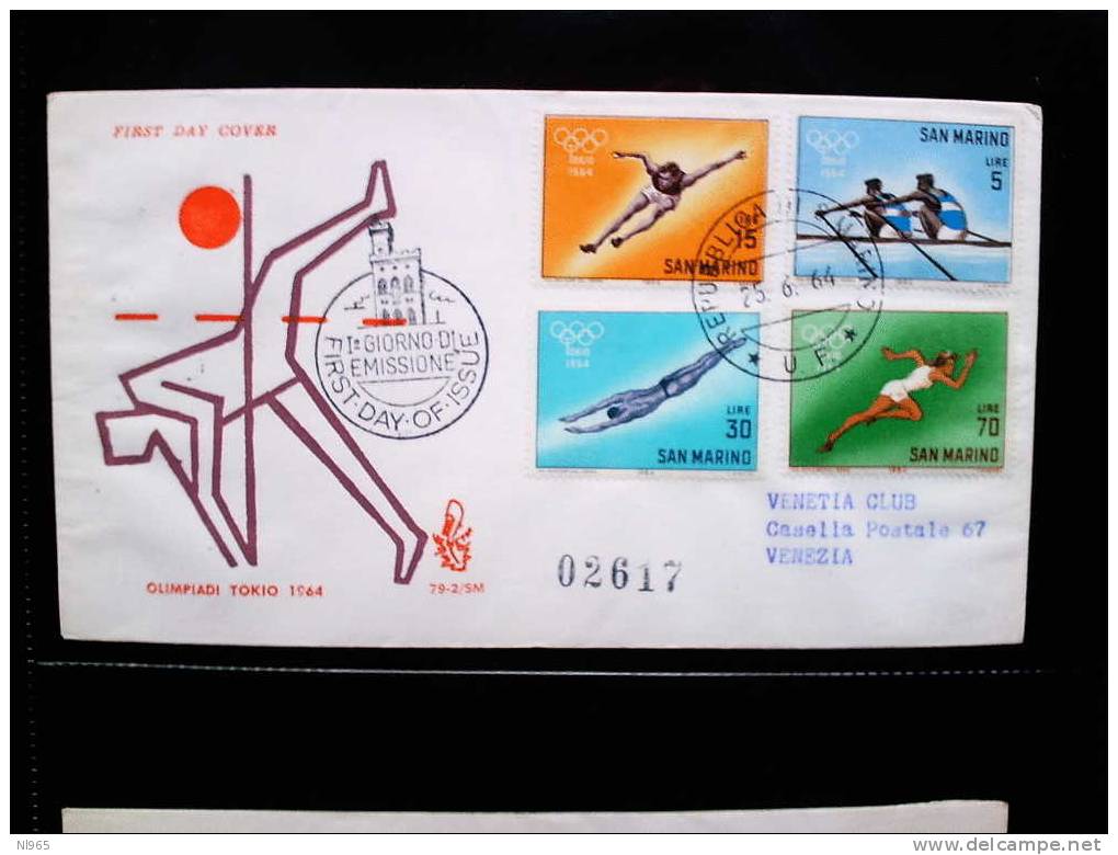 SAN MARINO - FDC  VENETIA   VIAGGIATA/E ( BPG ) N. 79 OLIMPIADI DI TOKYO  Scritta Retro NERO/BLU/BLU - Ungebraucht