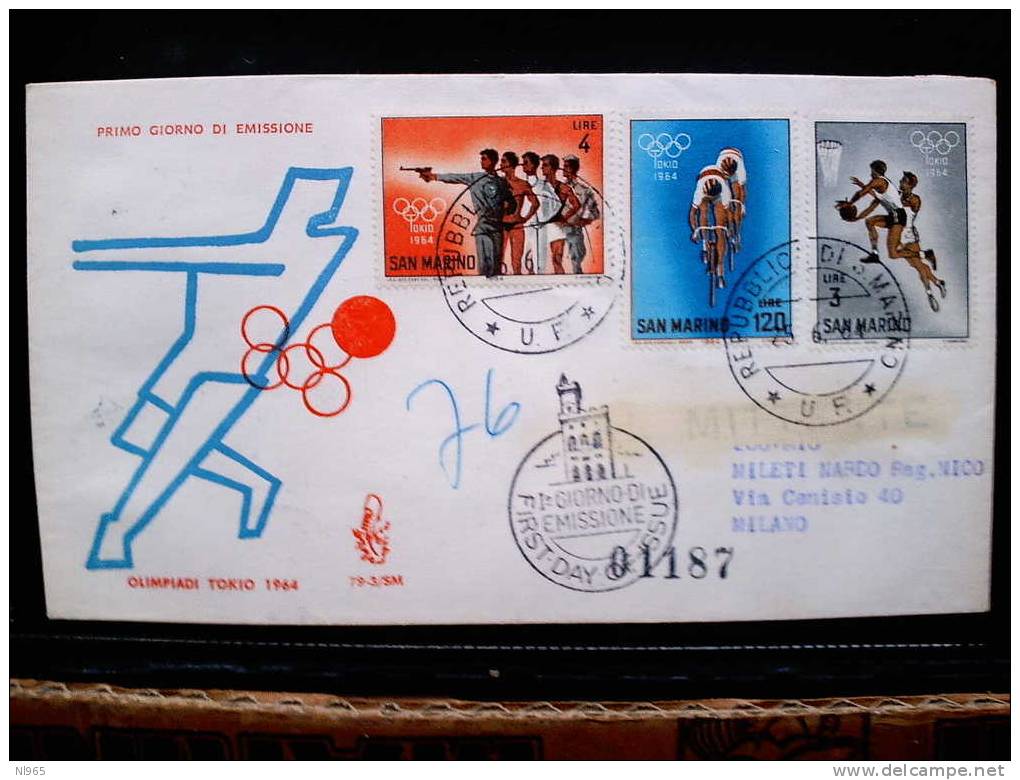 SAN MARINO - FDC  VENETIA   VIAGGIATA/E ( BPG ) N. 79 OLIMPIADI DI TOKYO  Scritta Retro NERO/BLU/BLU - Unused Stamps