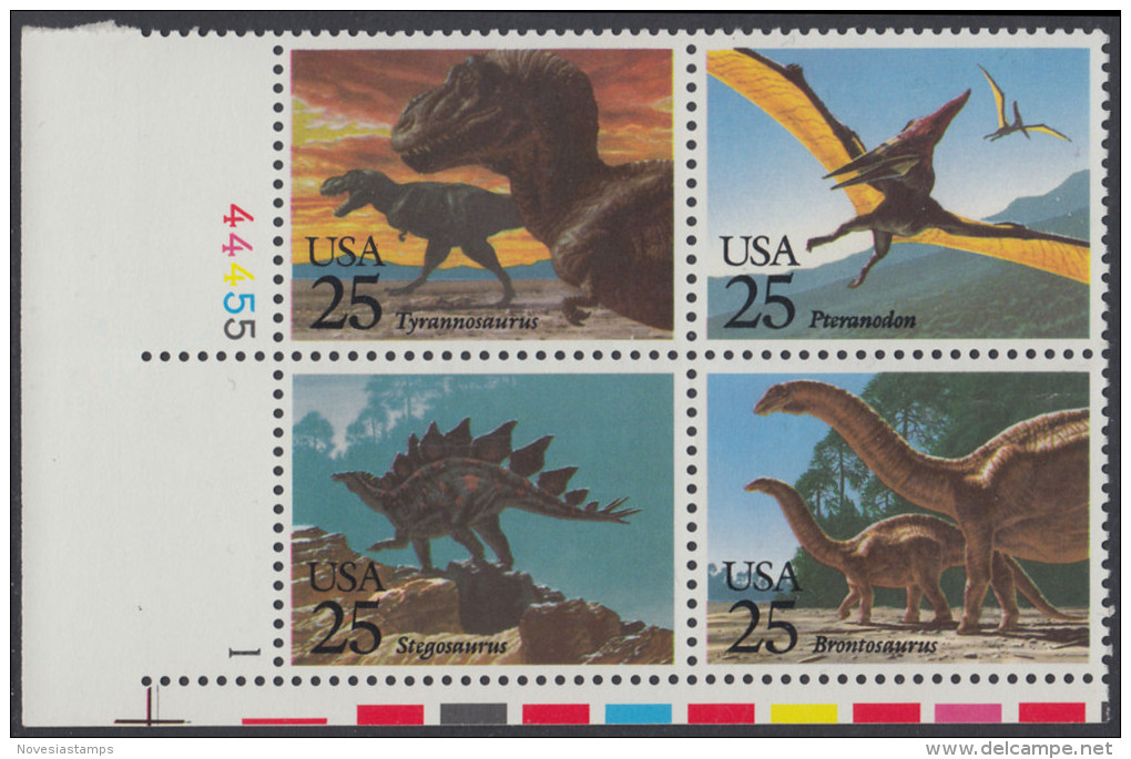 !a! USA Sc# 2422-2425 MNH PLATEBLOCK (LL/1) - Prehistoric Animals - Nuovi