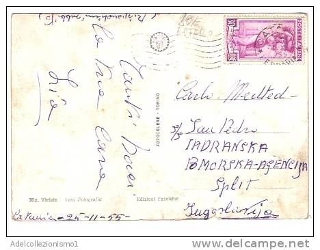 2168)cartolina Con 30£ Lavoro Da Catania A Split (jugoslavia) Il 25-11-1955 - 1946-60: Storia Postale