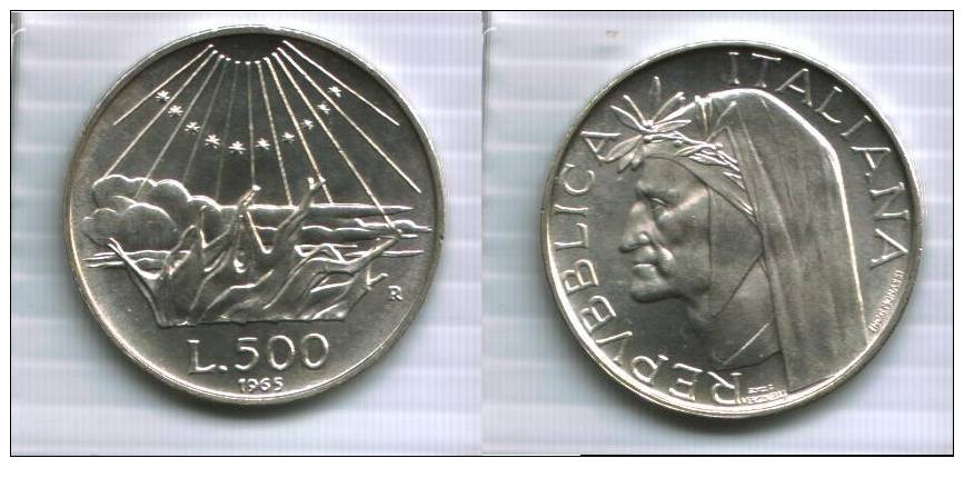 ***  500 .LIRE. ARGENTO  "DANTE"   MONETA COMMEMORATIVA   1965  QFDC   *** - 500 Lire