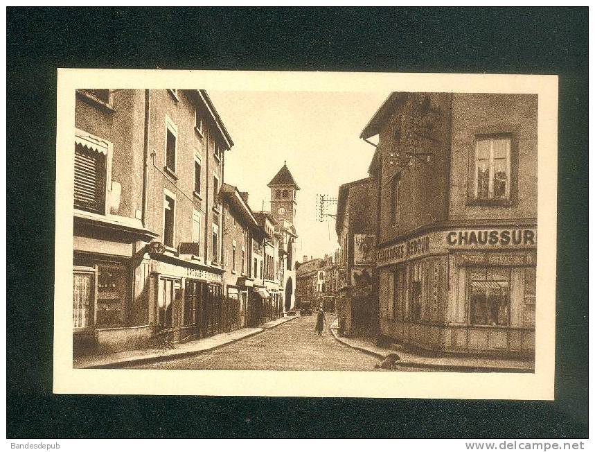 Montluel (AIN 01) - Grande Rue Et Eglise Saint Etienne ( Animée Magasin Chaussures Rebour  Ed. DALMAS Tabacs N°484 - Montluel