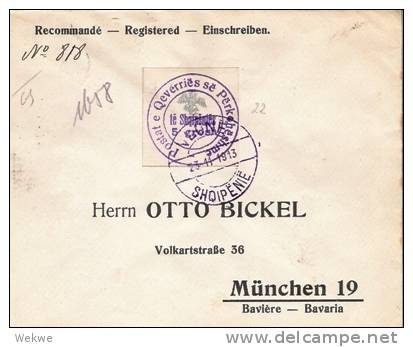 Alb029/  ALBANIEN - Einschreiben Nach München 1913 Mit 5 Gr. Marke - Albania