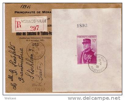 PM001/  MONACO - Block Nr. 1  Nationalfeier 1938 Auf Einschreiben, Schweden - Brieven En Documenten