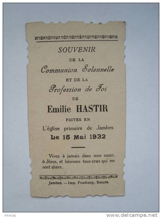 Xxx. Jambes.  Communion Solennelle Et Profession De Foi De Emilie HASTIR. - Autres & Non Classés